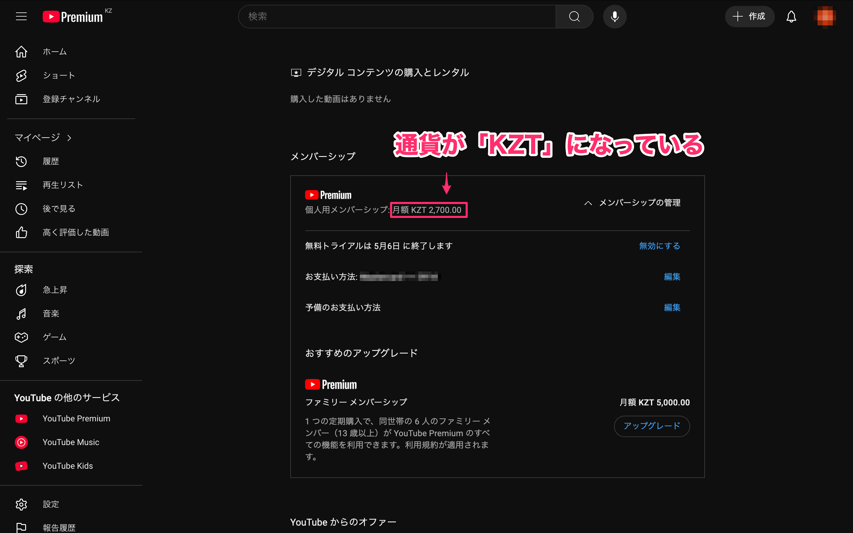 支払い通貨が「KZT」になっていることも確認